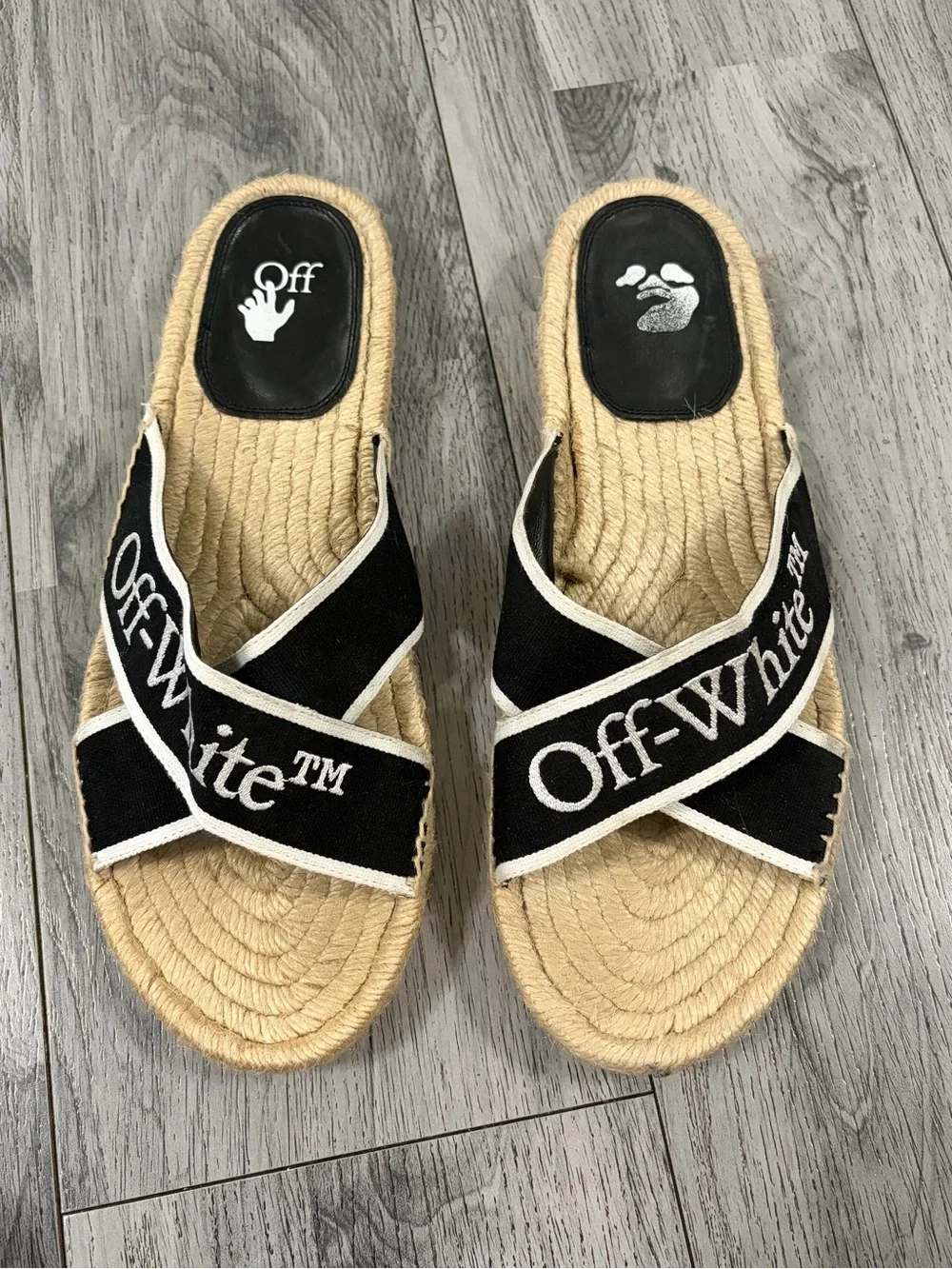 Off-White Black and Natural Espadrille Slide Sandals